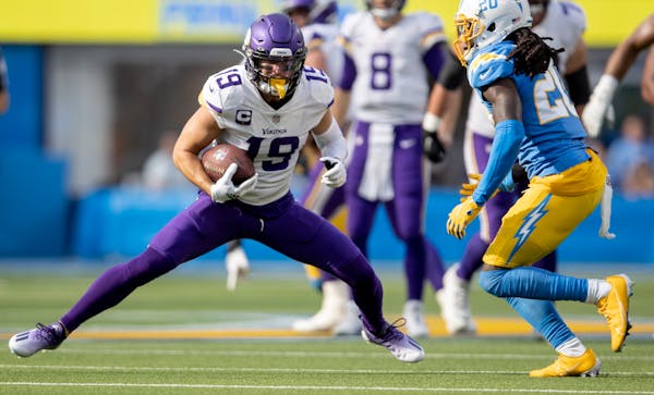 Vikings receiver Adam Thielen was targeted seven times Sunday against the Chargers and had five catches for 65 yards. 