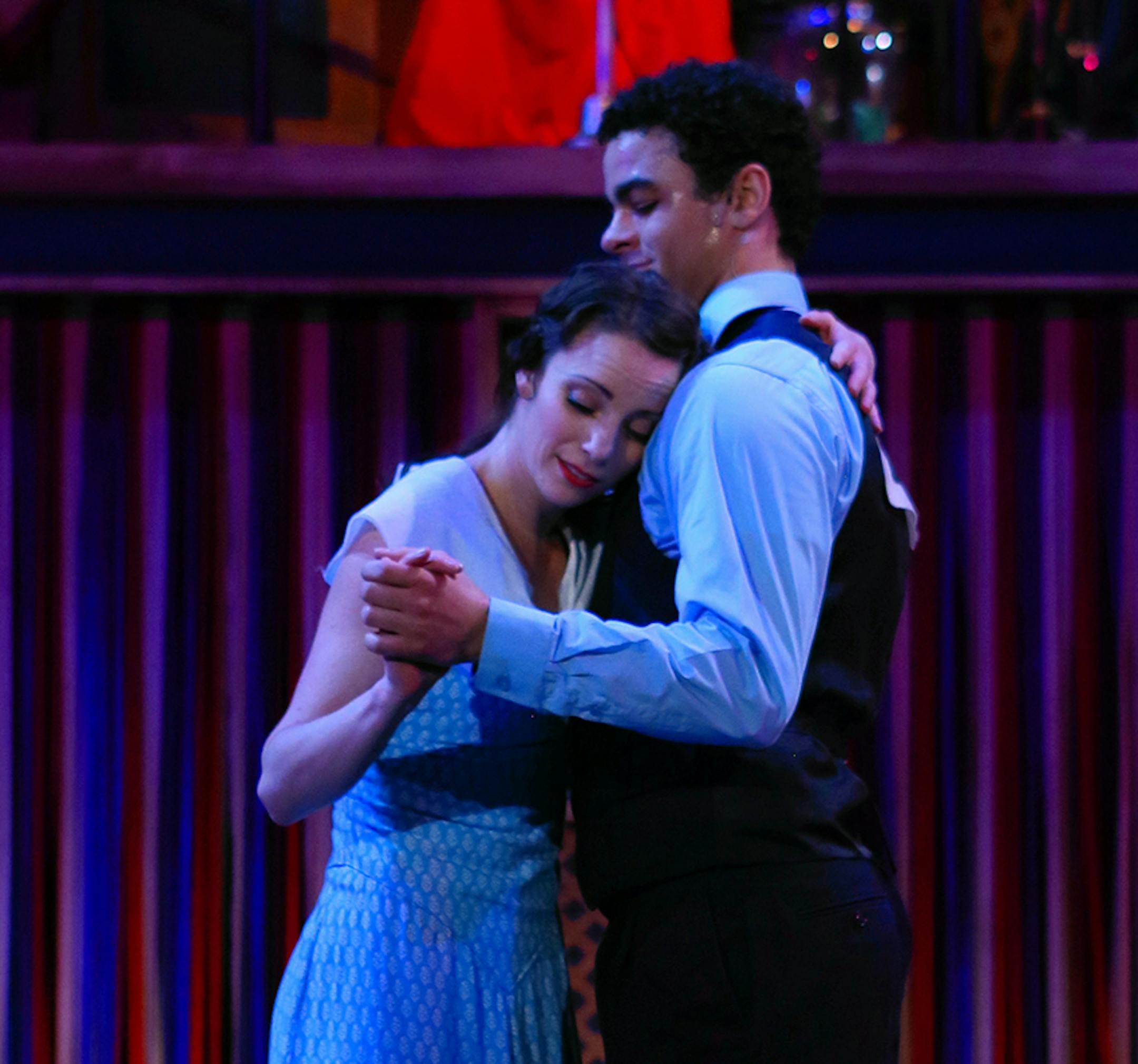 Andrea Mislan as Vonnie and Patrick Jeffrey as Cal with other dance marathon participants in "Dance 'Til You Drop" at History Theatre.
credit: Scott Pakudaitis