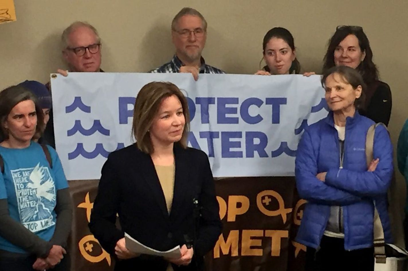 Kathryn Hoffman, CEO of the Minnesota Center for Environmental Advocacy, spoke about the Appeals Court decision on PolyMet's permits in St. Paul on Monday, Jan. 13.