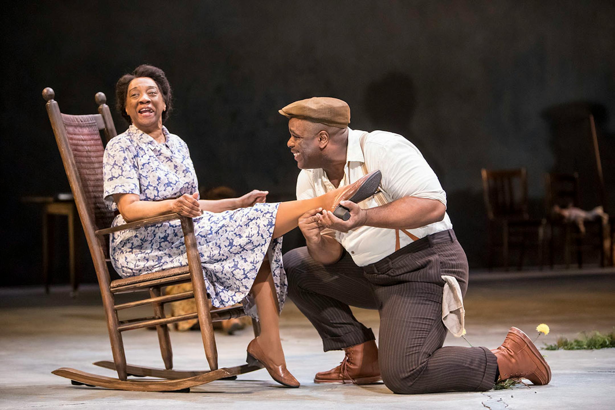 Stephanie Berry (Mrs. Breedlove) and J. Bernard Calloway (Cholly) in the Guthrie Theater's production of Toni Morrison's The Bluest Eye, adapted by Lydia R. Diamond and directed by Lileana Blain-Cruz.