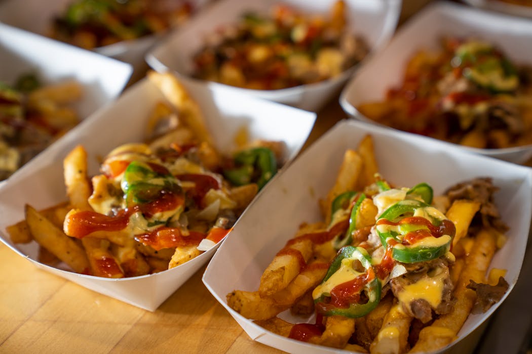 Burger Fries from Two Mixed Up seen during a tour of the new food for 2024 at Target Field.