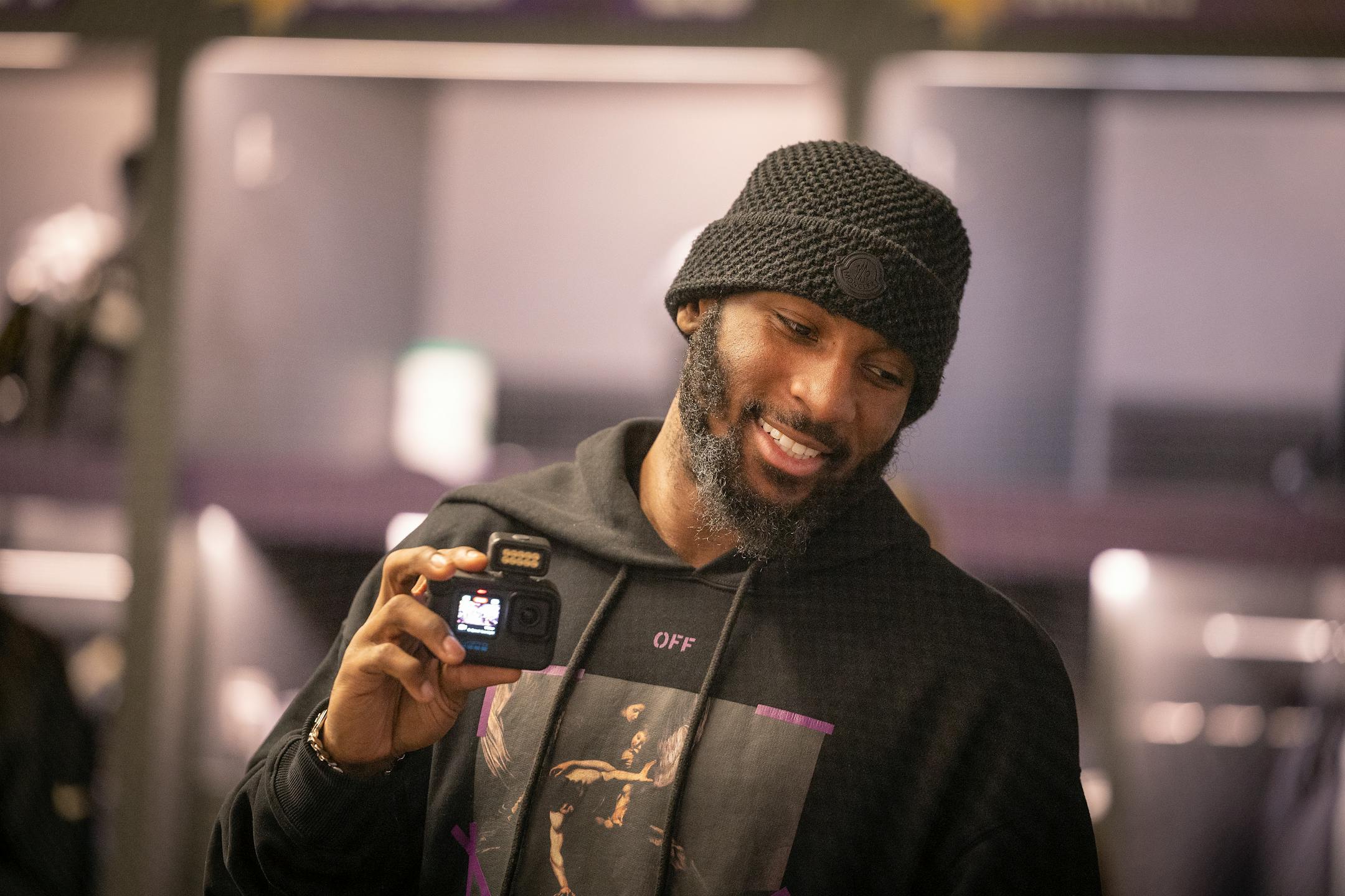 Minnesota Vikings cornerback Kris Boyd (29) gets some video in the locker room at the TCO Performance Center.