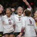 Gophers celebrated their point in the third set during their match up against Purdue at Maturi Pavilion in Minneapolis.