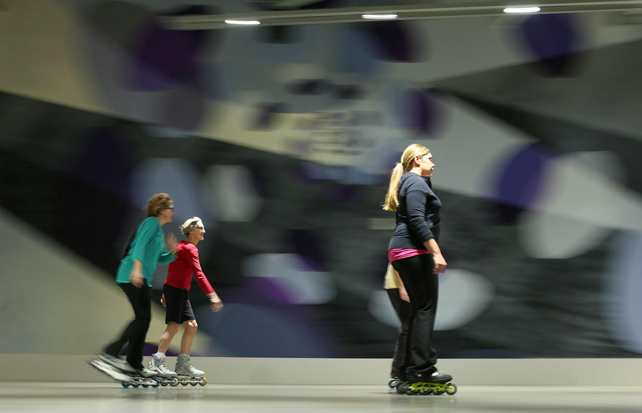 Skaters of all abilities rollered around the concourse of U.S. Bank Stadium Tuesday night. ] JEFF WHEELER ï jeff.wheeler@startribune.com Inline skating has begun in the concourse of U.S. Bank Stadium with more dates added through March 2017 due to popular demand. Hundreds of people skated during the family period from 5- 7 p.m. Tuesday night, December 27, 2016.