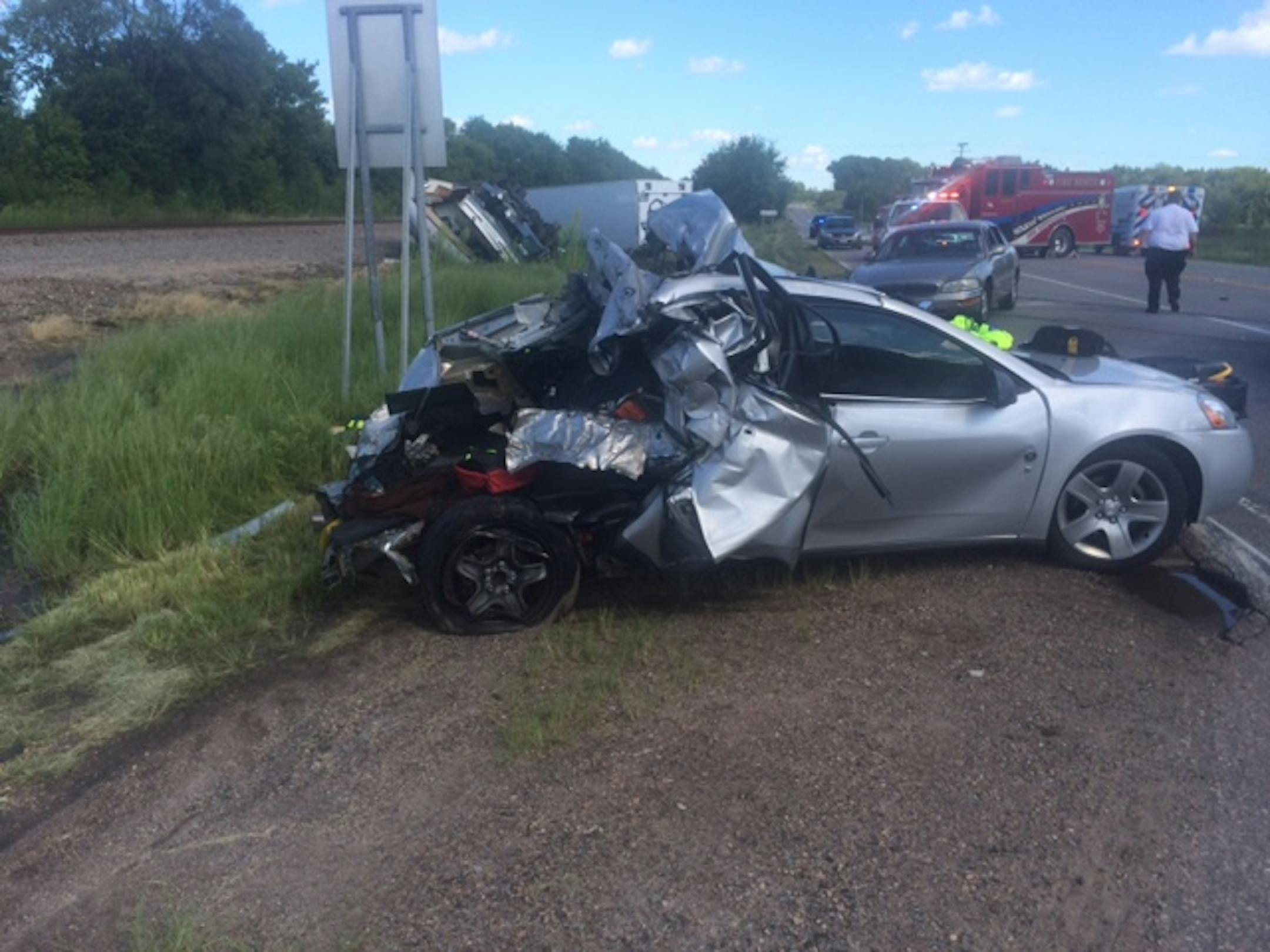 Wreckage from a crash near Independence. The motor home hit the car from behind on Hwy. 12.