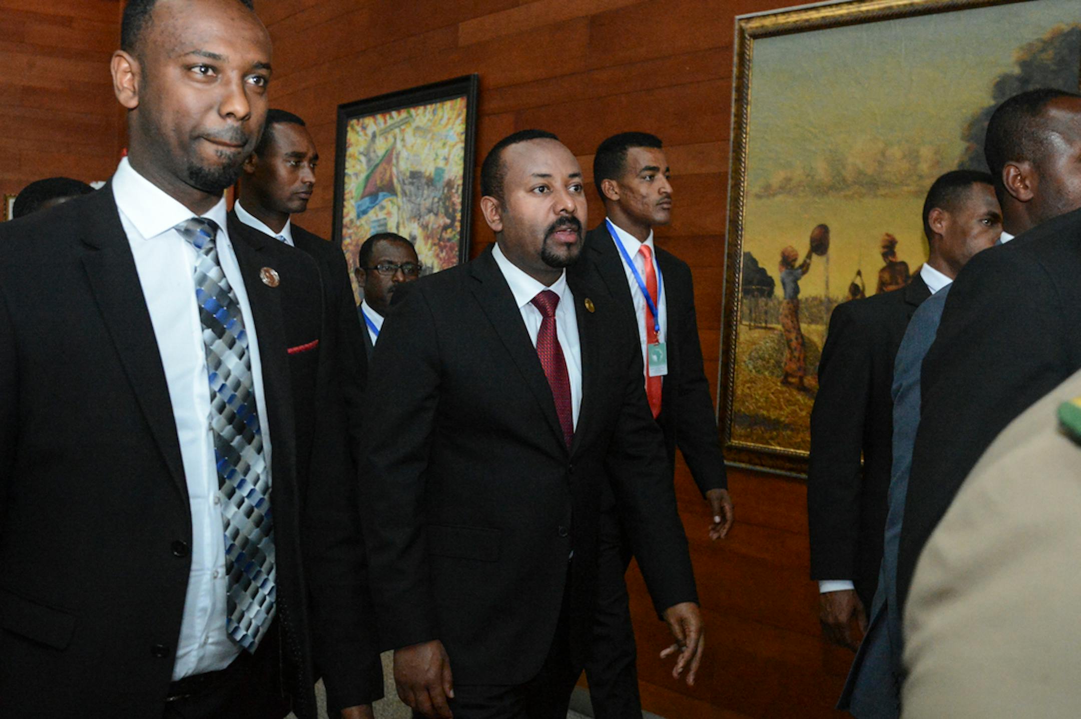 Ethiopia's Prime Minister Abiy Ahmed, center, at the opening session of the 33rd African Union (AU) Summit at the AU headquarters in Addis Ababa, Ethiopia, Feb. 9, 2020.