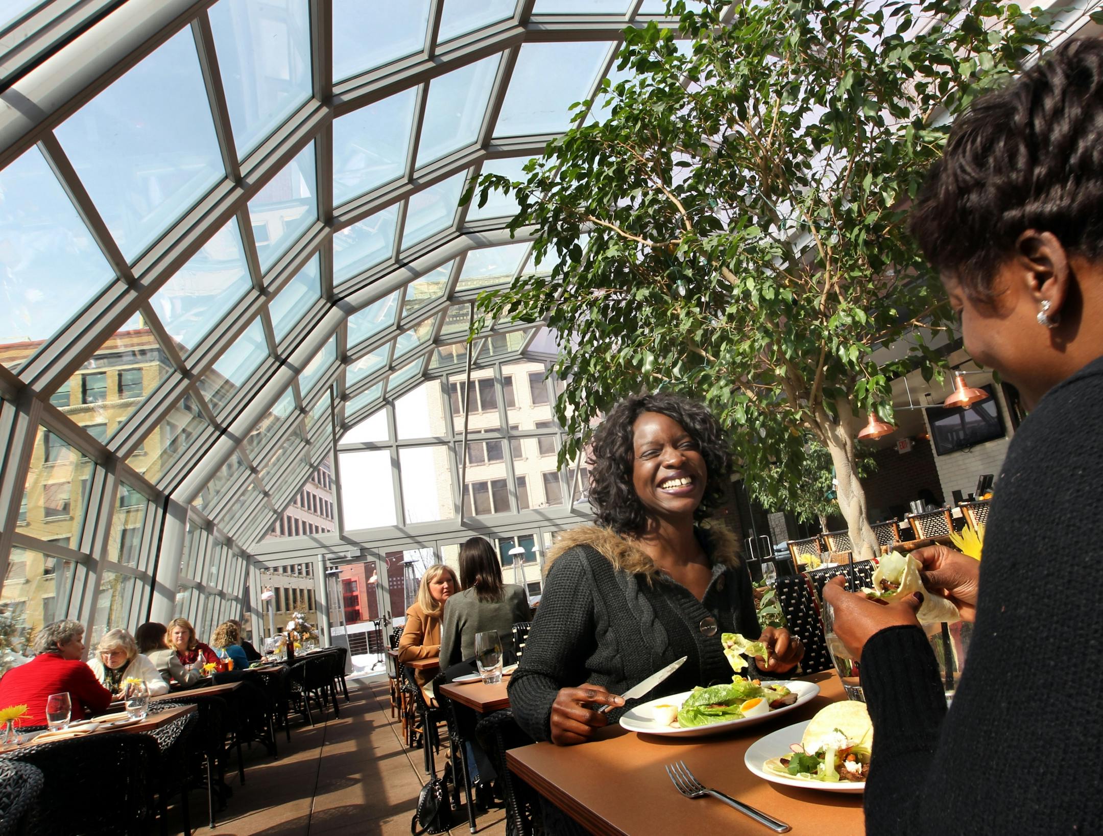 Frances Essien enjoys a business lunch with colleagueGina Menyah under the dorm in the rooftop restaurant at the Union restaurant and bar. Shinders redone. The Rick Nelson Review of the Union Bar, downtown Minneapolis. The chef, Jim Christiansen