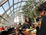 Frances Essien enjoys a business lunch with colleagueGina Menyah under the dorm in the rooftop restaurant at the Union restaurant and bar. Shinders re