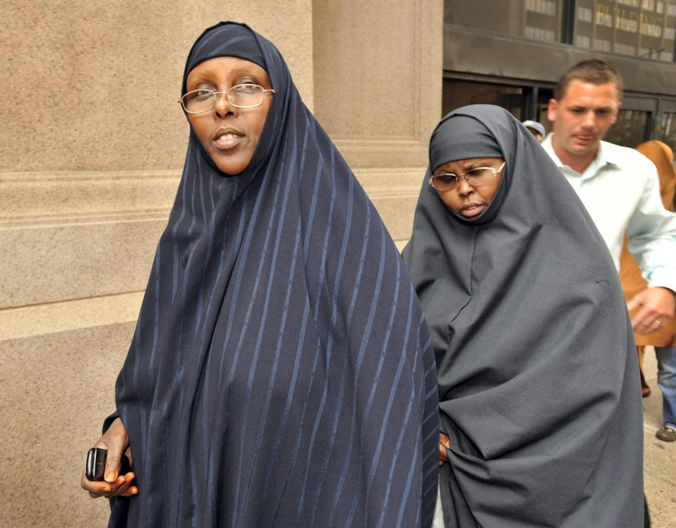 Amina Farah Ali, at right in August, and Hawo Mohamed Hassan are accused of funneling money to a terrorist group.