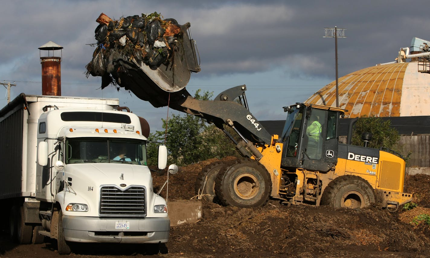 BRUCE BISPING ¥ bbisping@startribune.com Minneapolis, MN., Monday, 10/19/2009] Bags of yard waste were collected at the Organic Technologies North Minneapolis transfer facility to be composted.