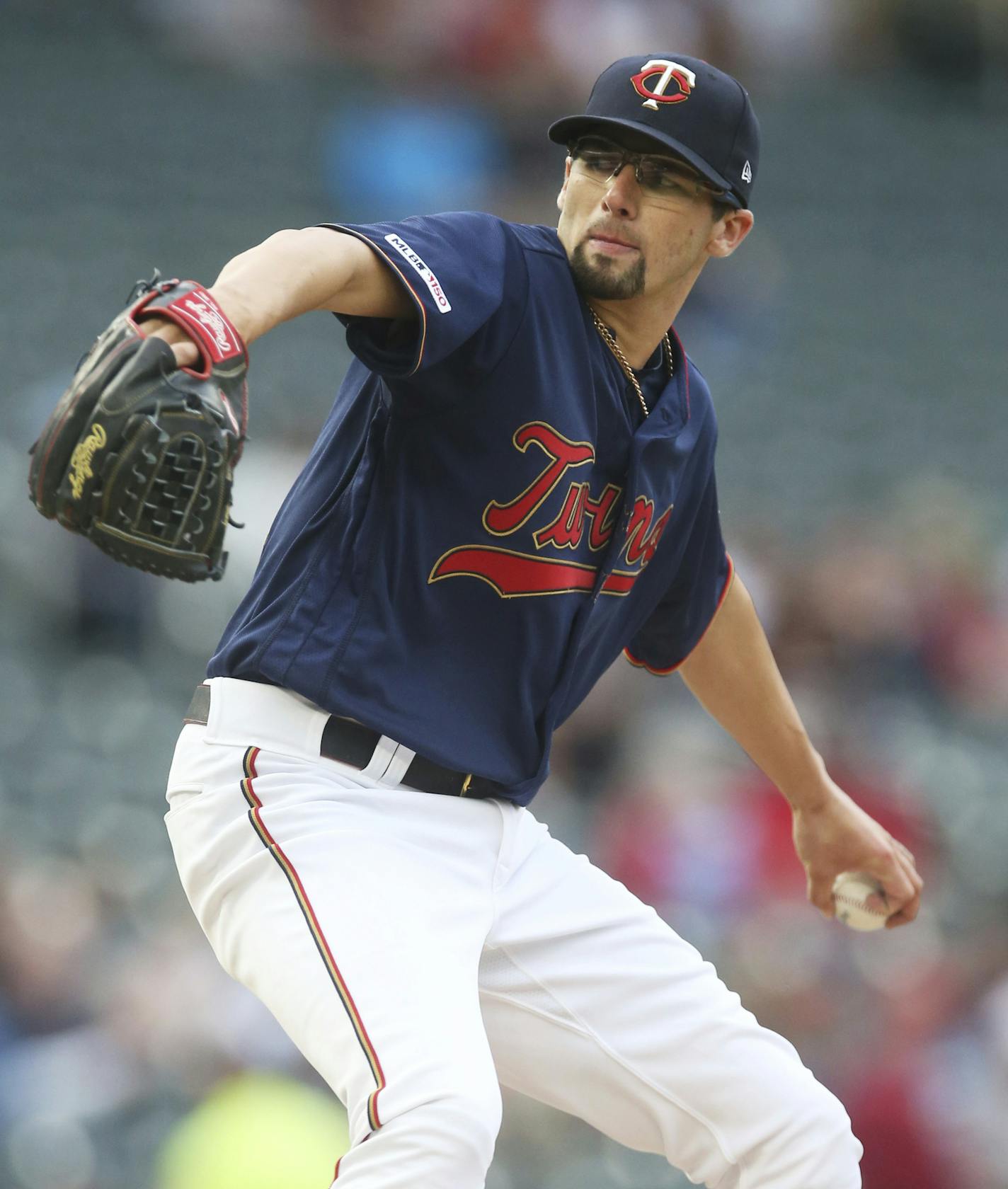 Minnesota Twins pitcher Devin Smeltzer, making his major league debut, throws against the Milwaukee Brewers in the first inning of a baseball game Tuesday, May 28, 2019, in Minneapolis. (AP Photo/Jim Mone)