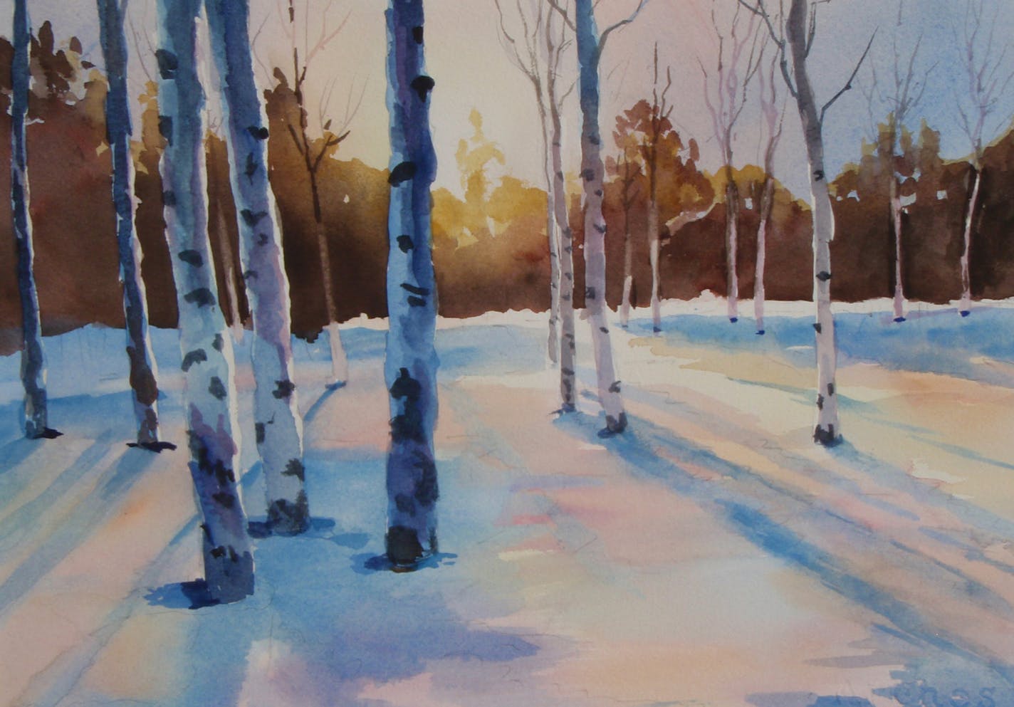 "Birch Shadows" painting by Dick Green