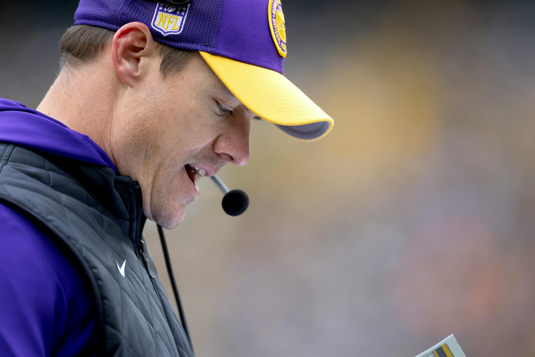 Minnesota Vikings head coach Kevin O'Connell in the first quarter Sunday, October 29, 2023, at Lambeau Field in Green Bay, Wis. ] CARLOS GONZALEZ • carlos.gonzalez@startribune.com