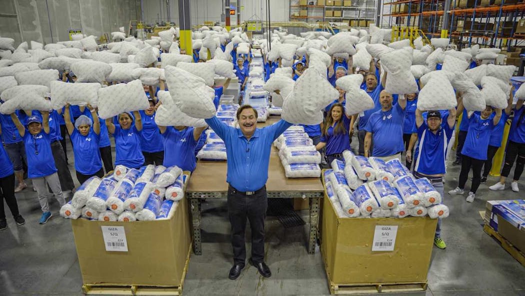 Mike Lindell, seen here in a promotional shoot, said MyPillow is losing $100 million in annual sales.