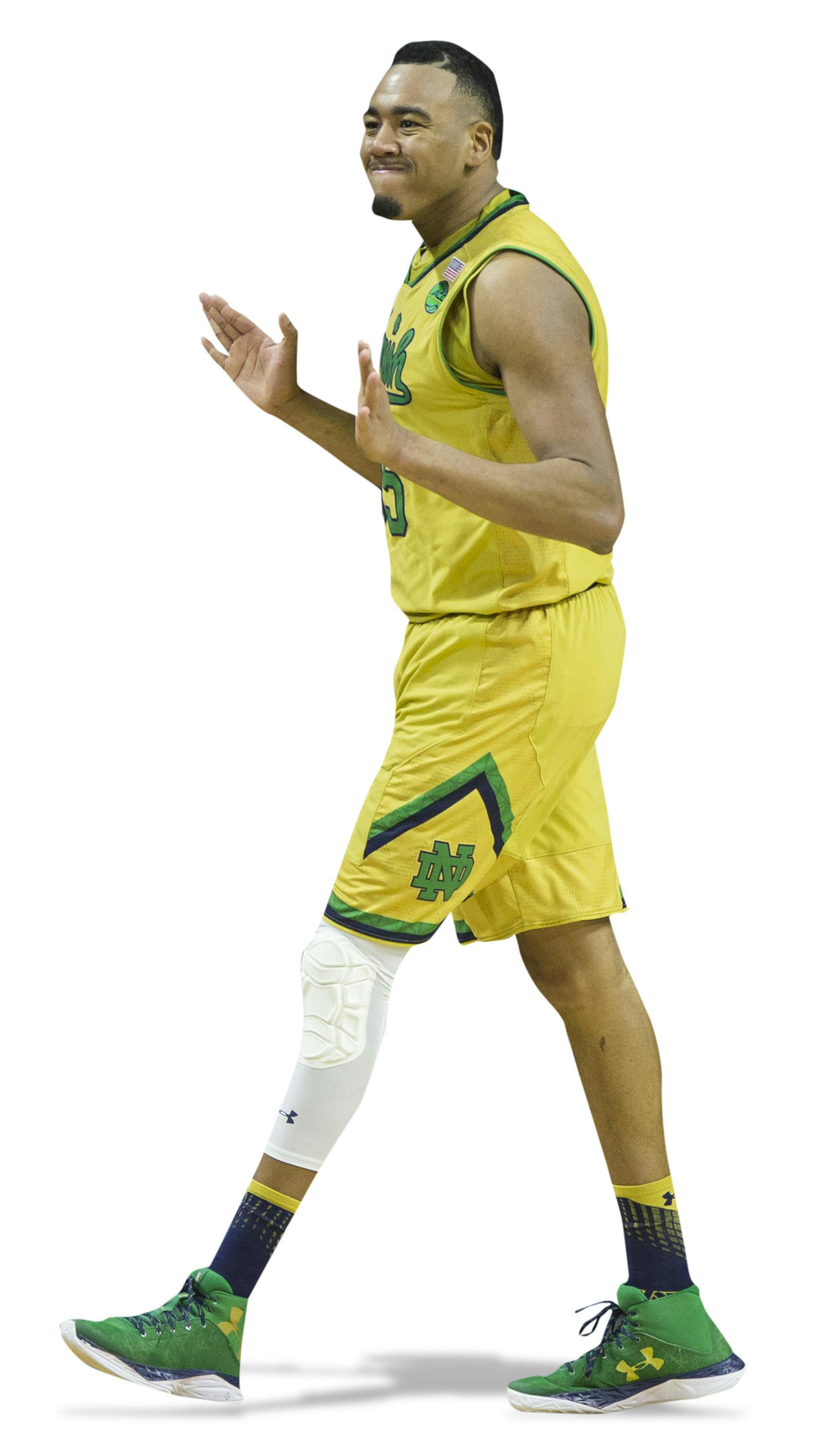 Notre Dameís Bonzie Colson (35) reacts after a missed shot during the second half of an NCAA college basketball game against Florida State Saturday, Feb. 11, 2017, in South Bend, Ind. Notre Dame won 84-72. (AP Photo/Robert Franklin) ORG XMIT: INRF150