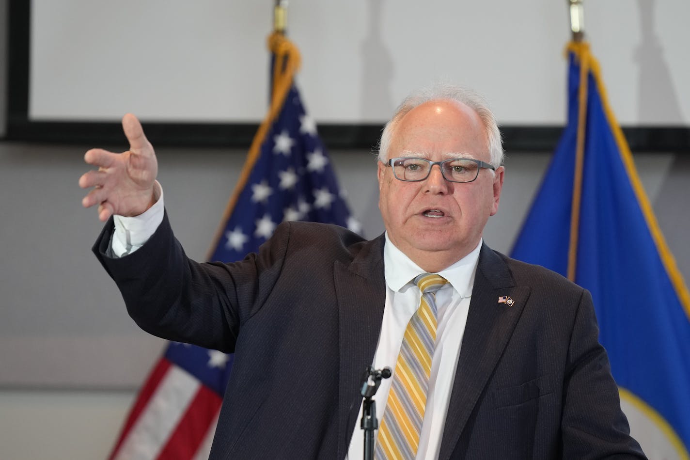 Governor Tim Walz spoke about the budget surplus Wednesday, Dec. 6, 2023 St Paul, Minn. Minnesota lawmakers will have a $2.4 billion budget surplus to spend or save when they reconvene at the State Capitol in February. ] GLEN STUBBE • glen.stubbe@startribune.com