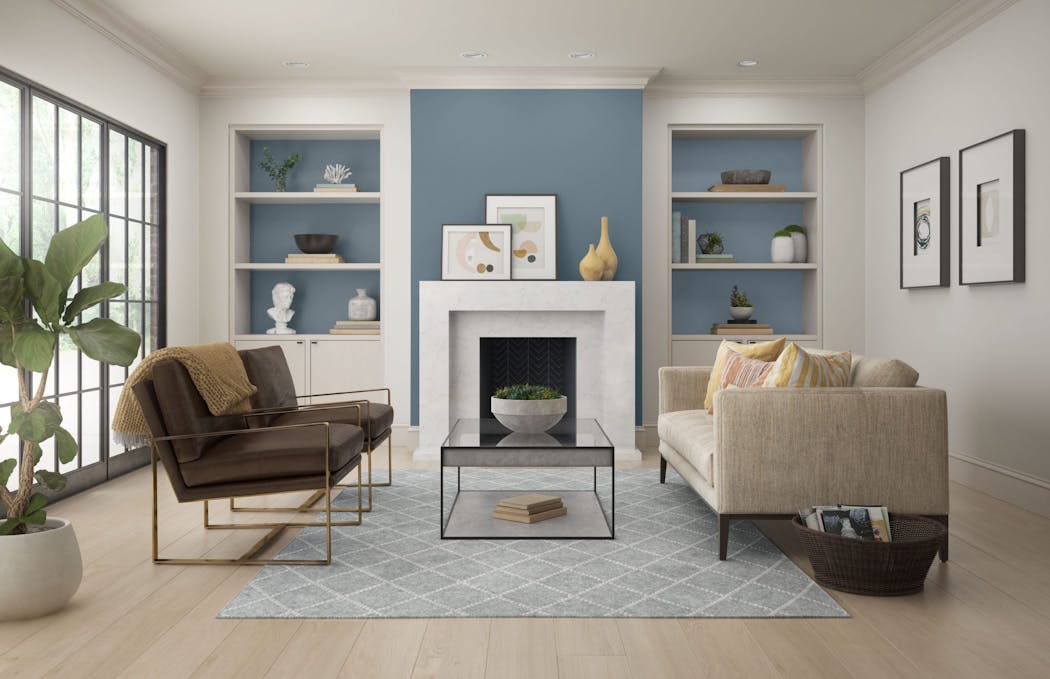 The walls and trim are Behr’s Cotton Knit, with Adirondack Blue as an accent color.