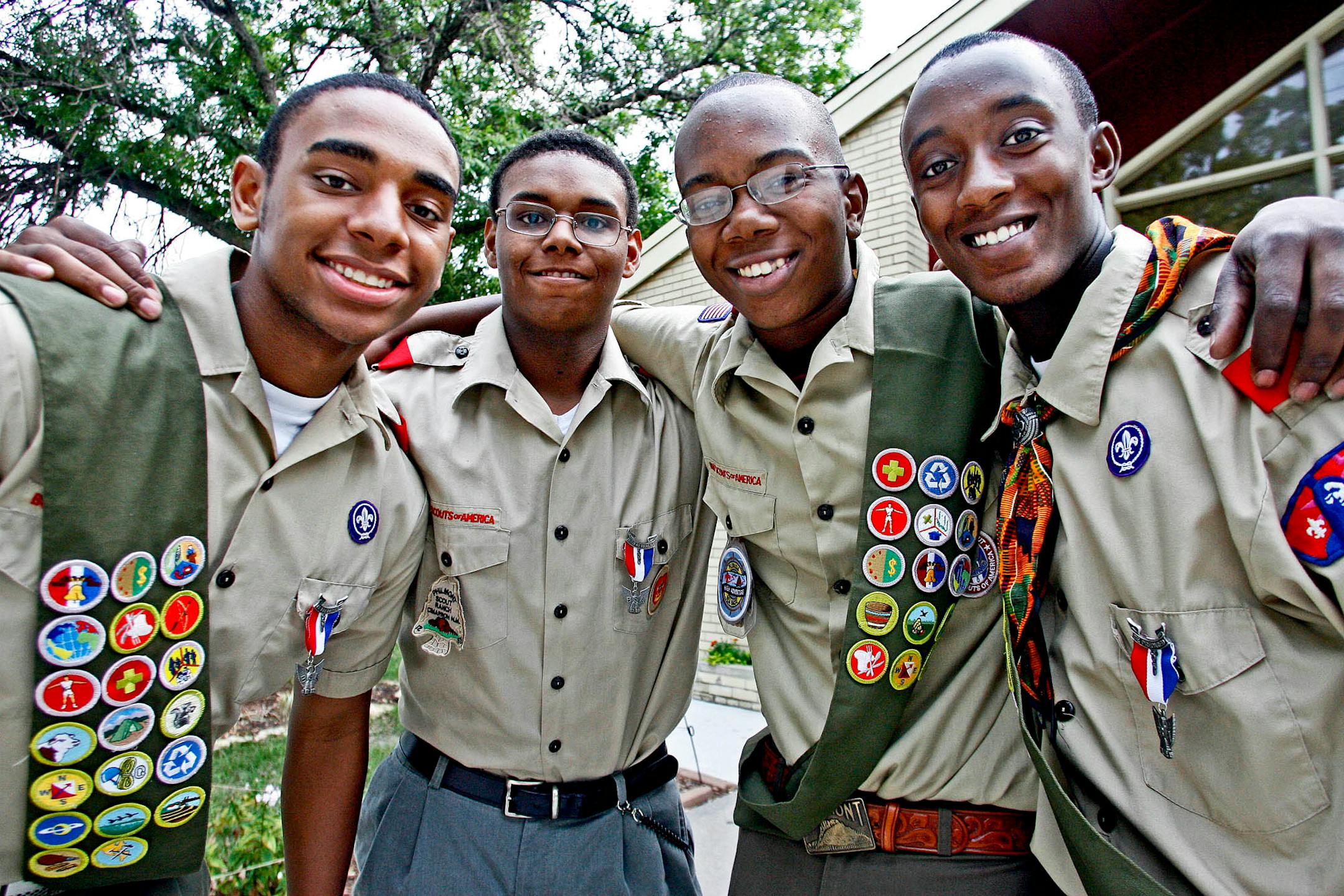 These four eagle scouts have been friends for a number of years through church, school and scouting activities. From left, Jacob Schwartz, Nate Knight, Albert Williams and Paul Ndayizeye.