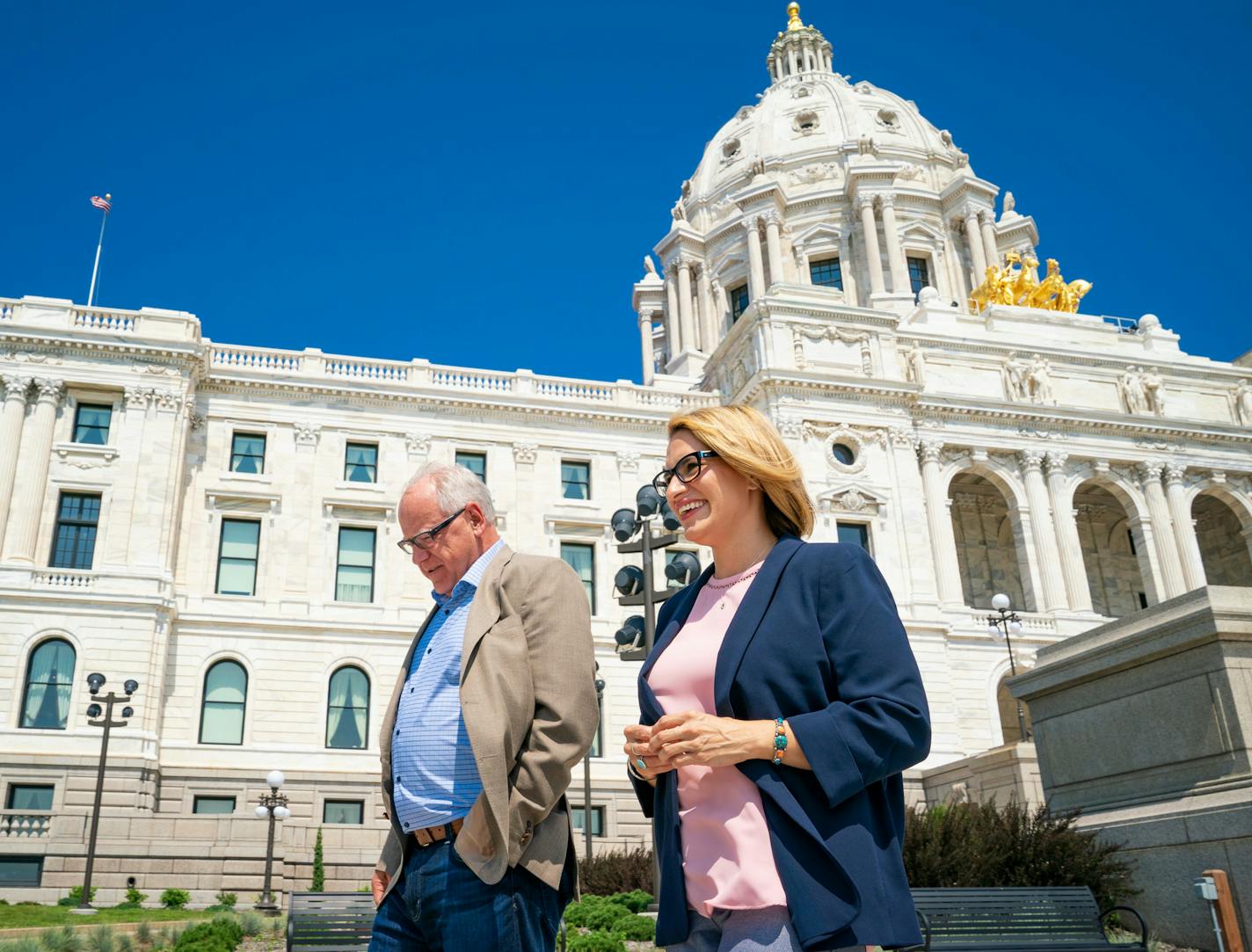 DFL candidate for governor Tim Walz walked to his press conference with his running mate Peggy Flanagan in the State Office Building across the street from the State Capitol. ] GLEN STUBBE &#x2022; glen.stubbe@startribune.com Wednesday, August 15, 2018