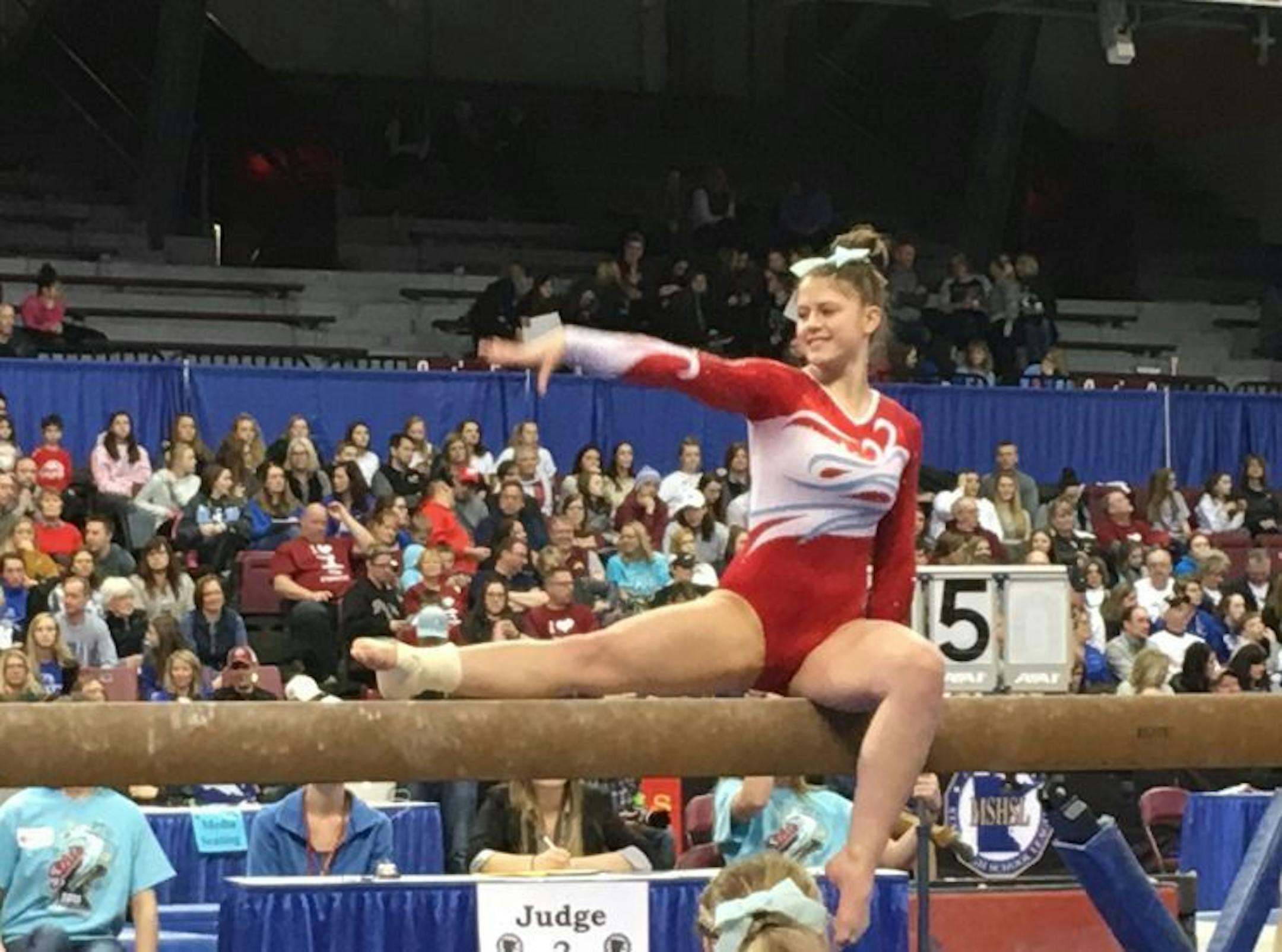 Peyton Jernberg and Detroit Lakes, the state's top-scoring team, will be competing in Saturday's Lakeville North Invitational gymnastics meet.