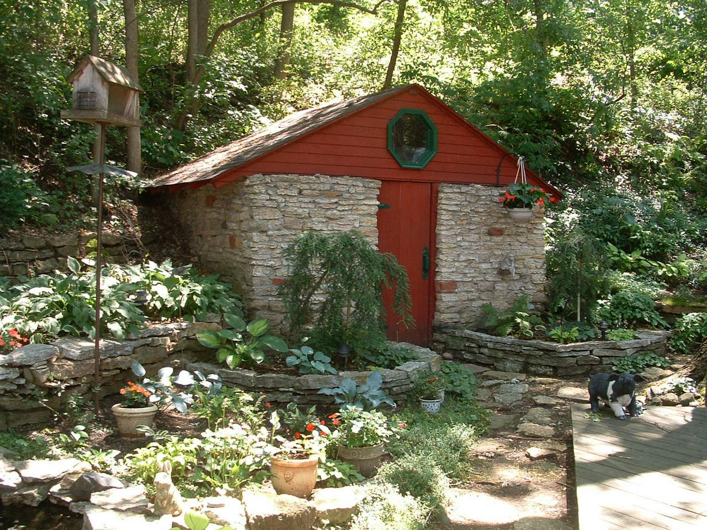 Back yard and stone shed at Marcia Fluer's house