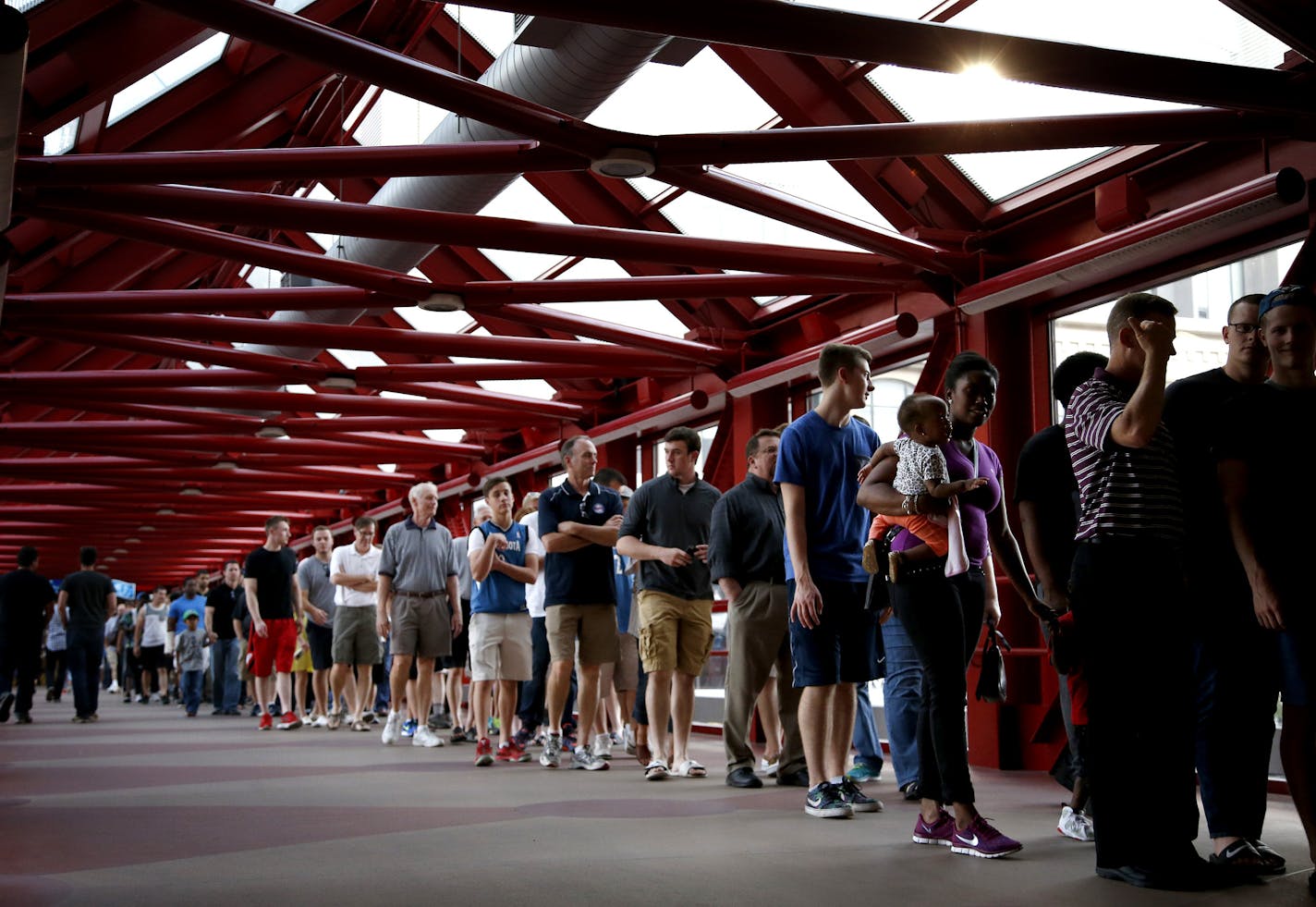 Minnesota Timberwolves fans filled the skyways near Target Center to view the team scrimmage on Wednesday.