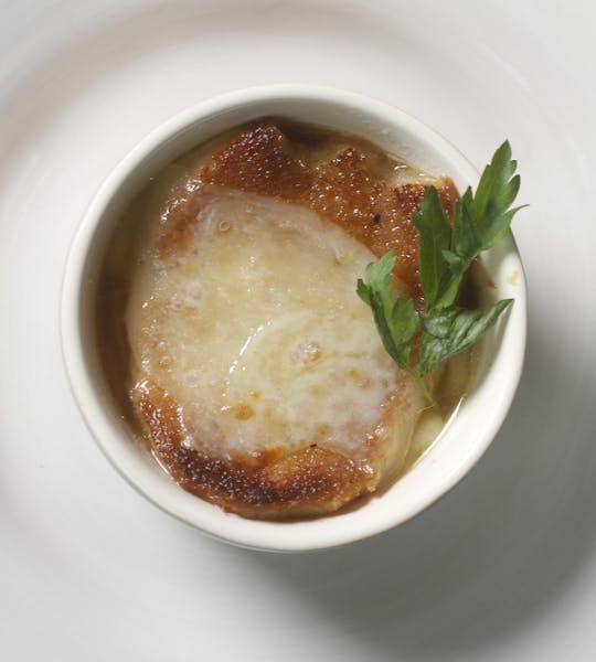 Onion Soup With Muenster Cheese.