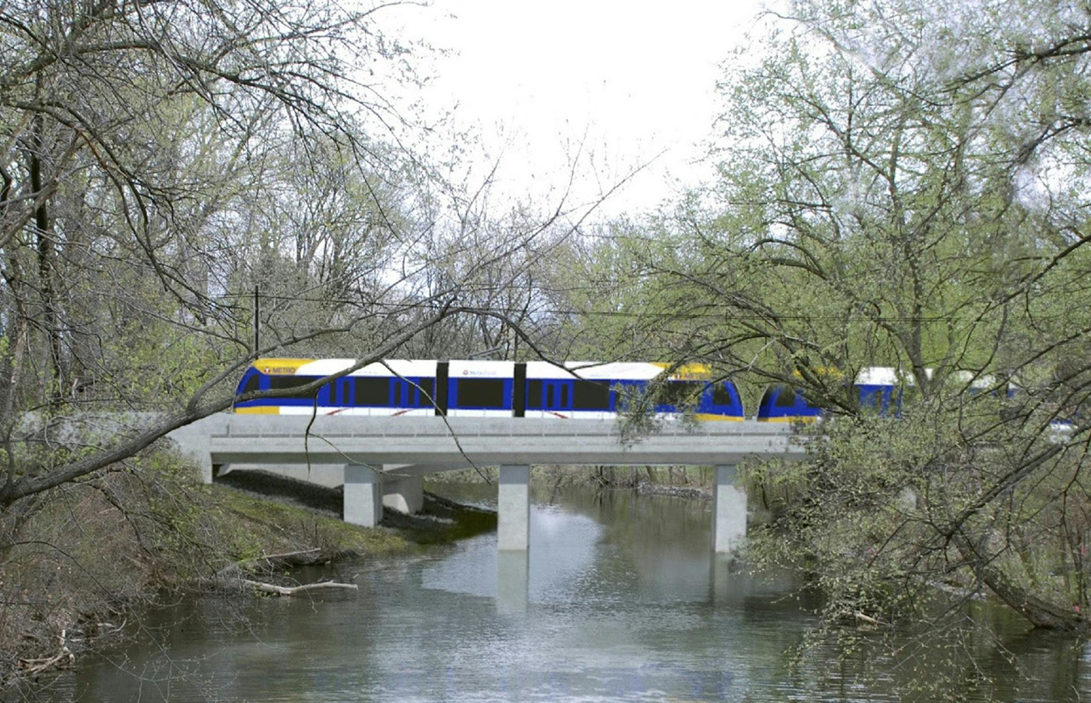 A rendering of the Southwest Light Rail train passing through the Kenilworth Lagoon ORG XMIT: MIN1605131425430376