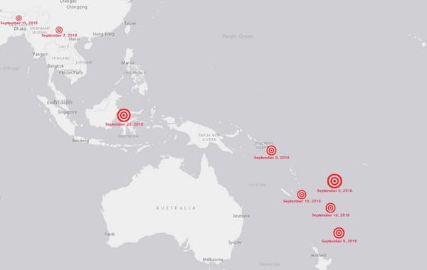 Map: World earthquakes