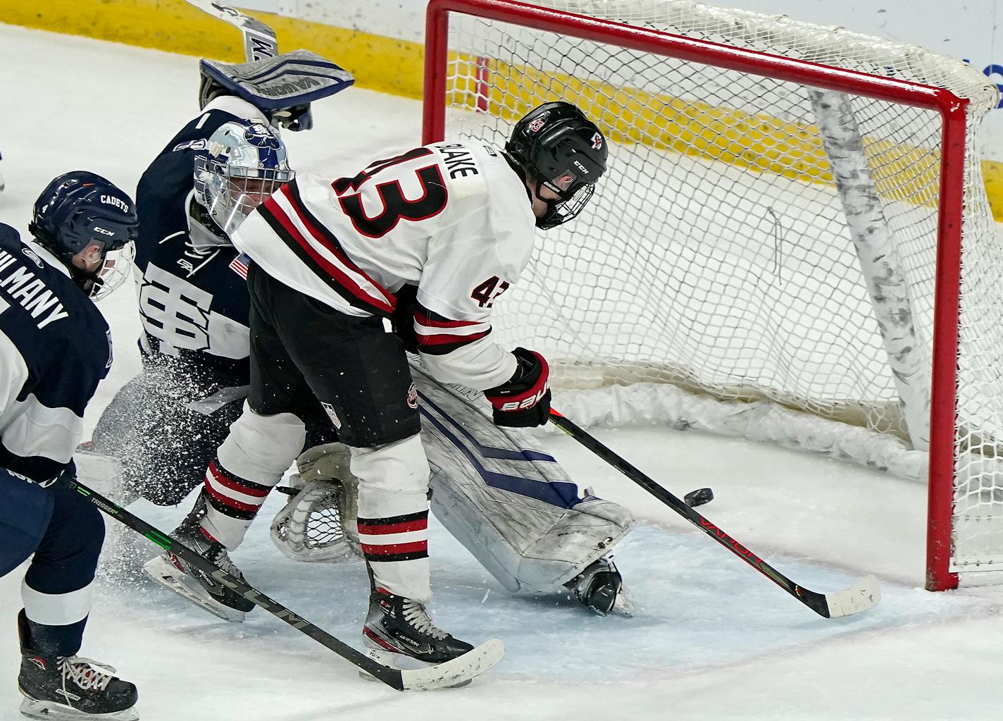 Eden Prairie forward Jackson Blake scored a goal on St. Thomas Academy goaltender Carsten Lardy during the third period Wednesday.