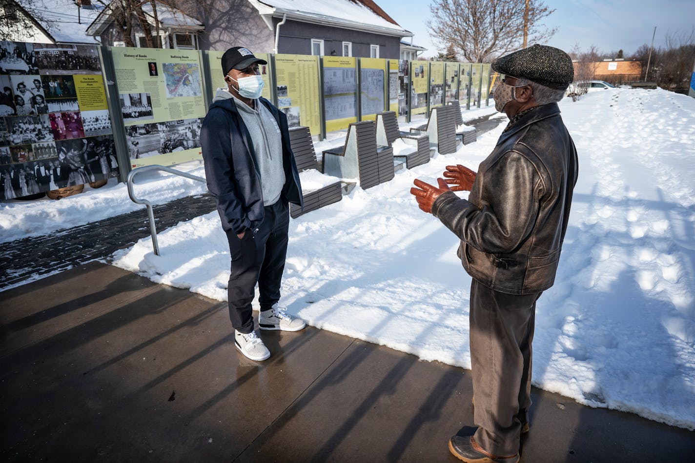 Sports radio show host Henry Lake left, visited his mentor Marvin Anderson at Rondo Plaza in St. Paul. ] Jerry Holt •Jerry.Holt@startribune.com