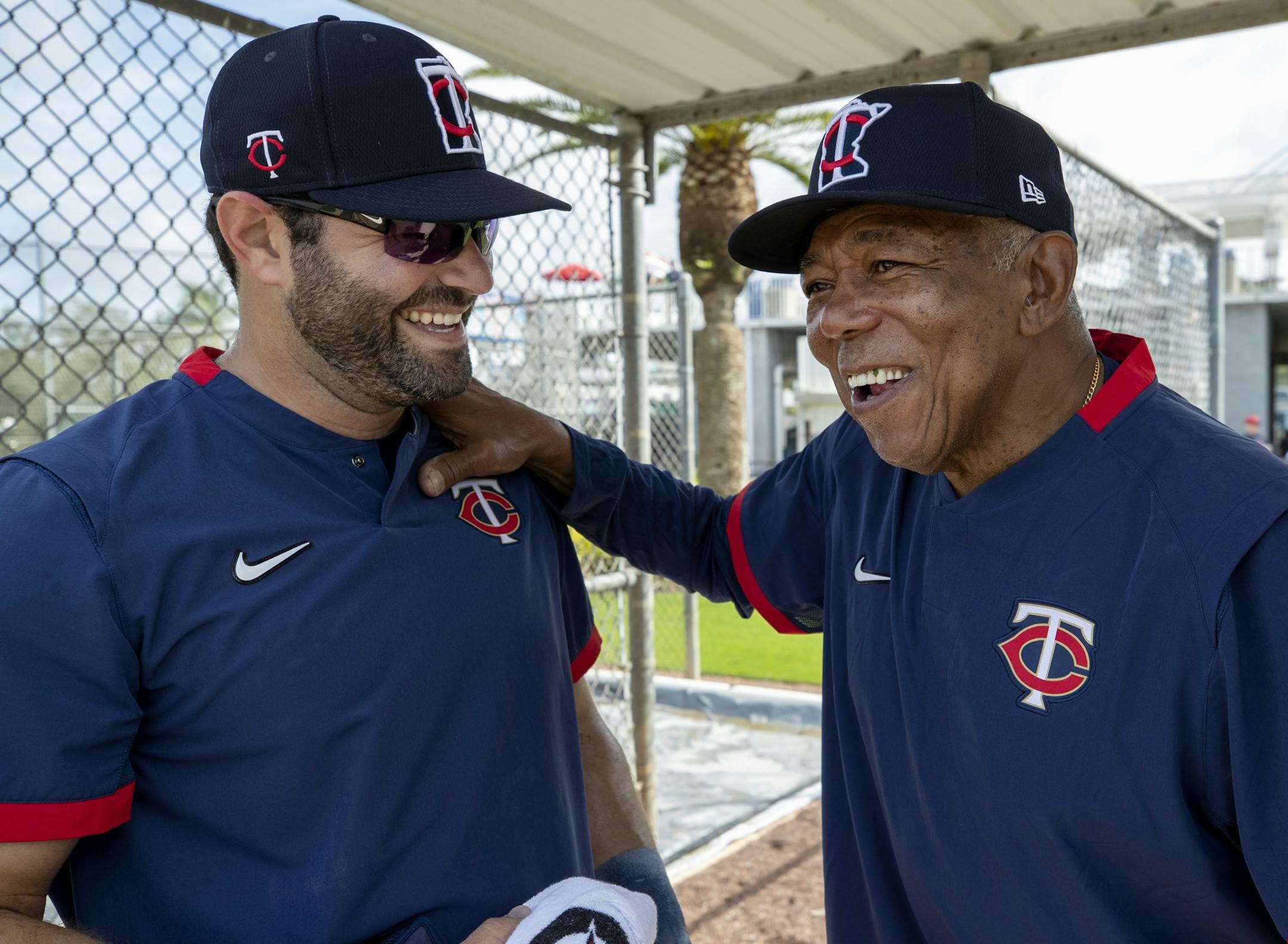Minnesota Twins catcher Alex Avila joked with Tony Oliva during practice on Friday.