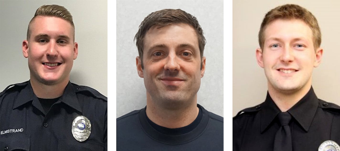 Burnsville officer Paul Elmstrand, left, firefighter/paramedic Adam Fineth, center, and Burnsville officer Matthew Ruge, right ] Provided by Burnsville police