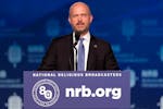 FILE - Kevin Roberts, president of The Heritage Foundation, speaks at the National Religious Broadcasters convention at the Gaylord Opryland Resort an