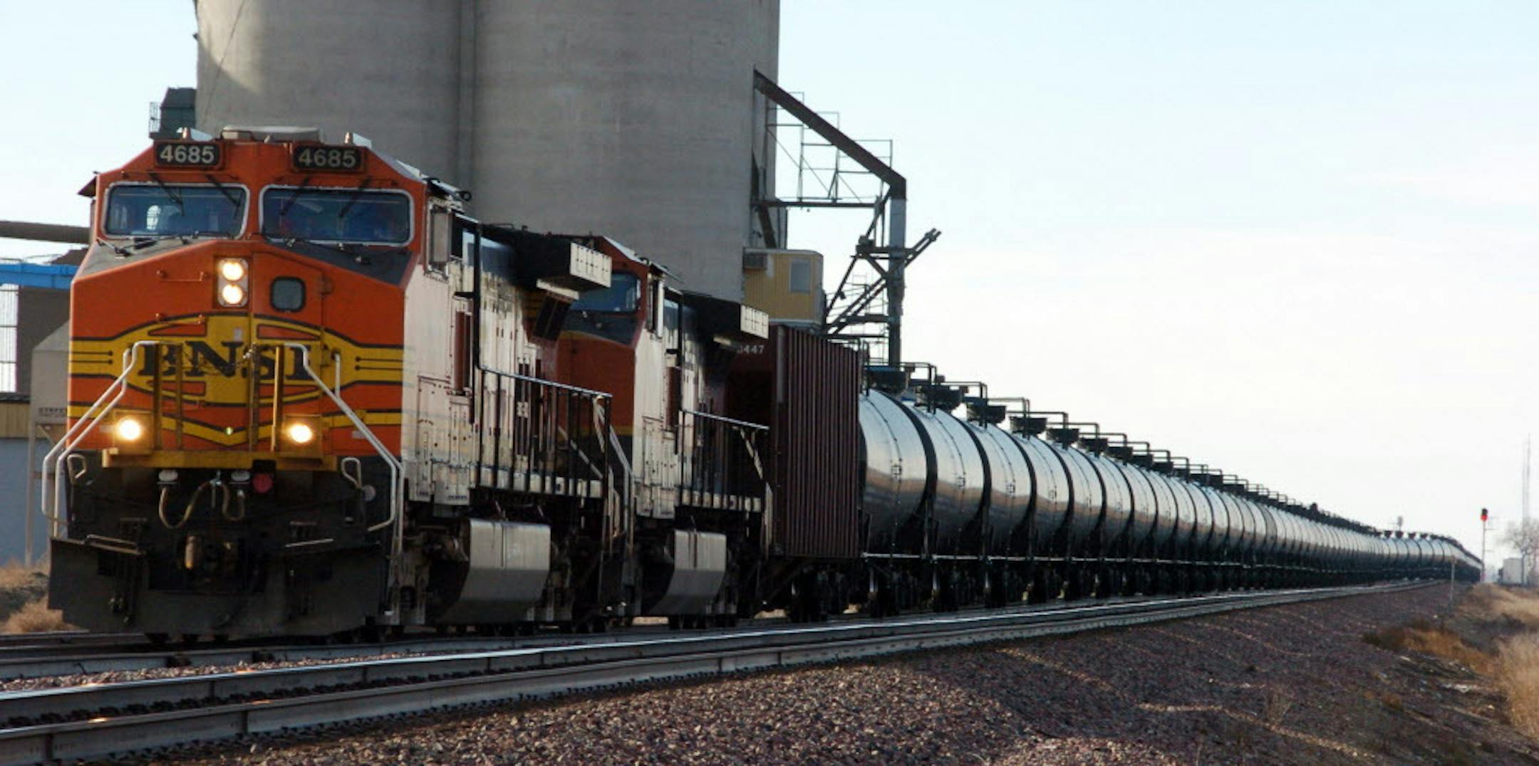 Nov. 6, 2013: A BNSF Railway train hauls crude oil near Wolf Point, Mont.