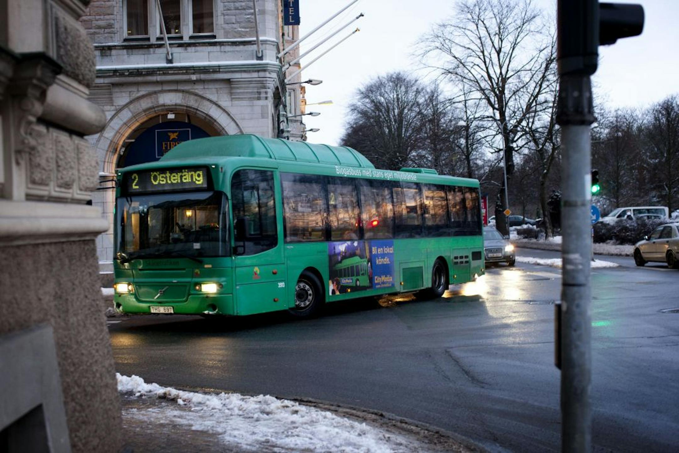 A city bus powered by biogas in Kristianstad, Sweden, on Feb. 3, 2010. The city's vehicles all run on locally produced biogas as part of a larger effort to eliminate fossil fuel consumption.