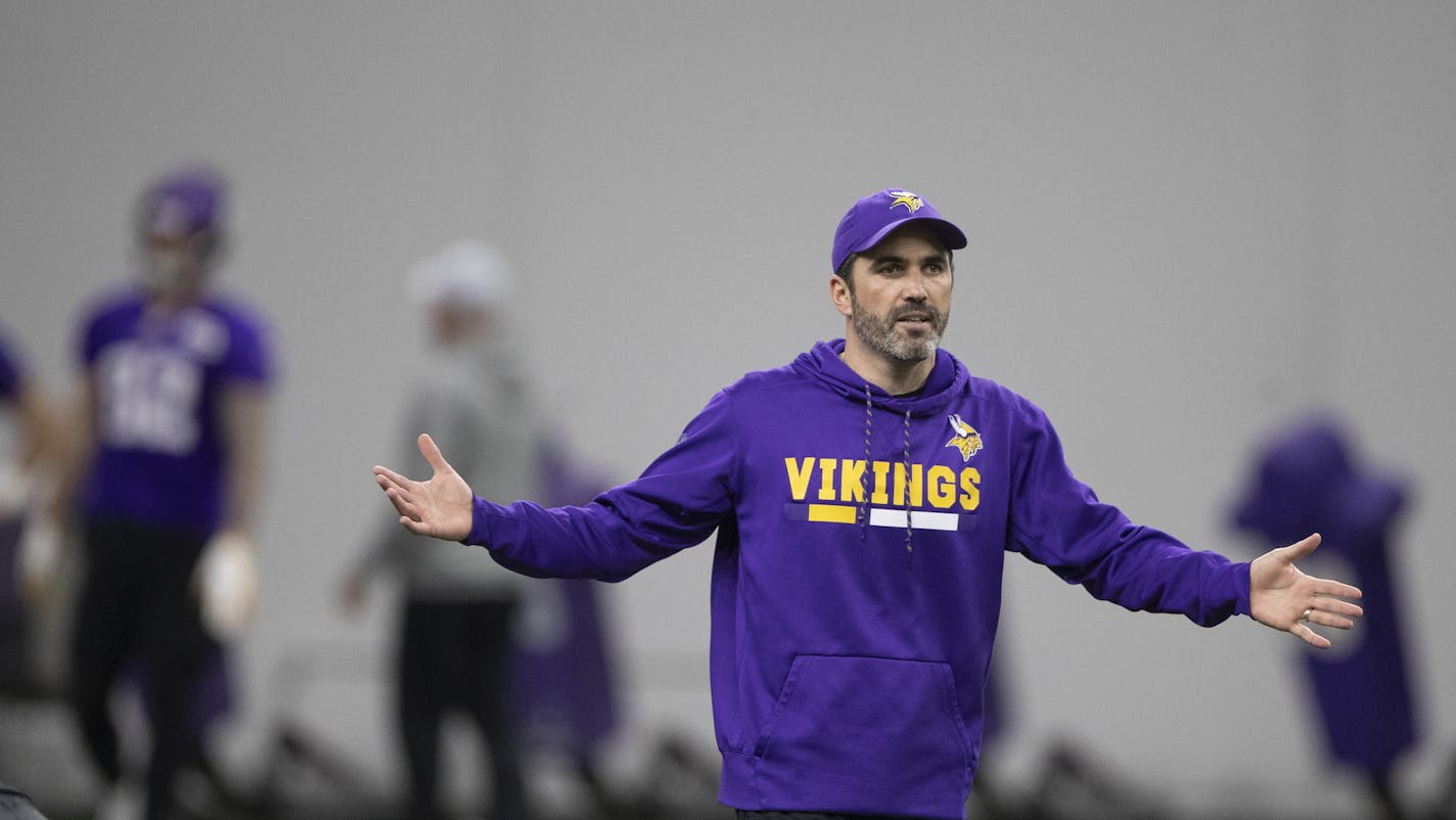 Vikings interim offensive coordinator Kevin Stefanski during practice at Twin Cities Orthopedics Center Thursday December 13, 2018 in Eagan, MN.] Jerry Holt &#x2022; Jerry.holt@startribune.com