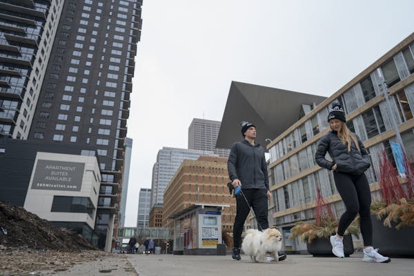 Minnesota Wild scoring leader Kevin Fiala and his girlfriend Jessica Ljung walked his dog Foxi, on the Nicollet Mall .] Jerry Holt &#x2022;Jerry.Holt@