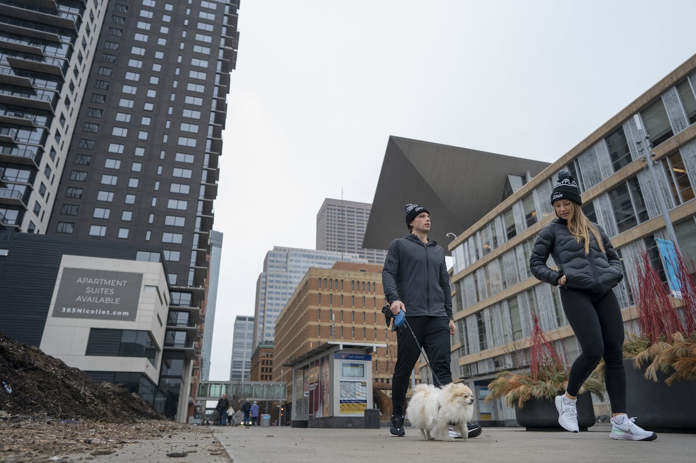 Minnesota Wild scoring leader Kevin Fiala and his girlfriend Jessica Ljung walked his dog Foxi, on the Nicollet Mall .] Jerry Holt &#x2022;Jerry.Holt@startribune.com Minnesota Wild scoring leader Kevin Fiala is flying home to Switzerland later this week after waiting out the NHL shutdown he walked his dog Foxi on Wednesday March 25, 2020 in Minneapolis , MN.