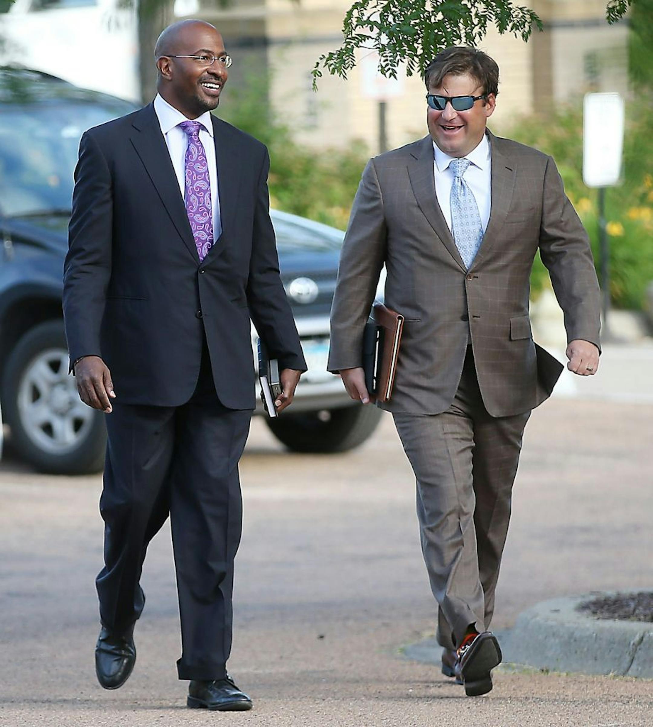 Attorneys, including Van Jones, left, made their way into the Carver County Justice Center on June 27, 2016 in Chaska, MN. Attorneys representing the potential heirs to Prince's estate met in court to discuss issues related to DNA testing of those making a claim to the late musician's music and millions.
