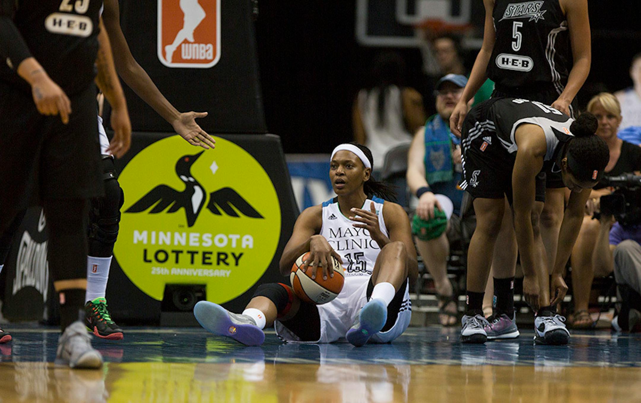 Lynx Asjha Jones looked bewildered on a foul call in the first half.