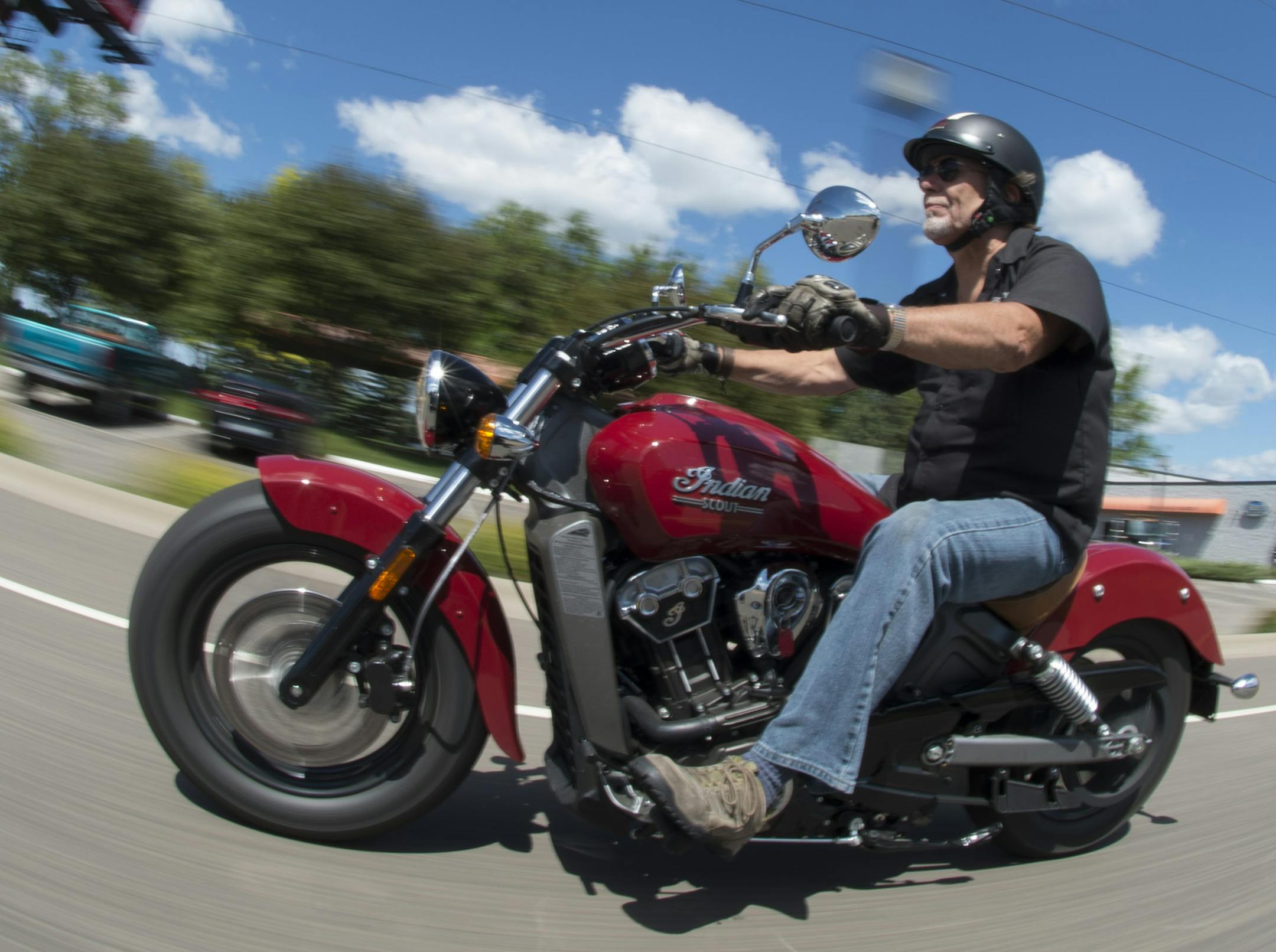 Scott Siem, a salesman from Indian Motorcycle of the Twin Cities, showed off the new Indian Scout. ] Indian Motorcycles of the Twin Cities is the 1st dealer in the country to give demonstration rides (todya) on Polaris's new Indian Scout. Rides will be done by 300 Minnesotans all day today. new bike was a hit decades ago, and went away after a bankruptcy. Now it's back. 756823 Indian 20035800A (DAVID BREWSTER/STAR TRIBUNE)