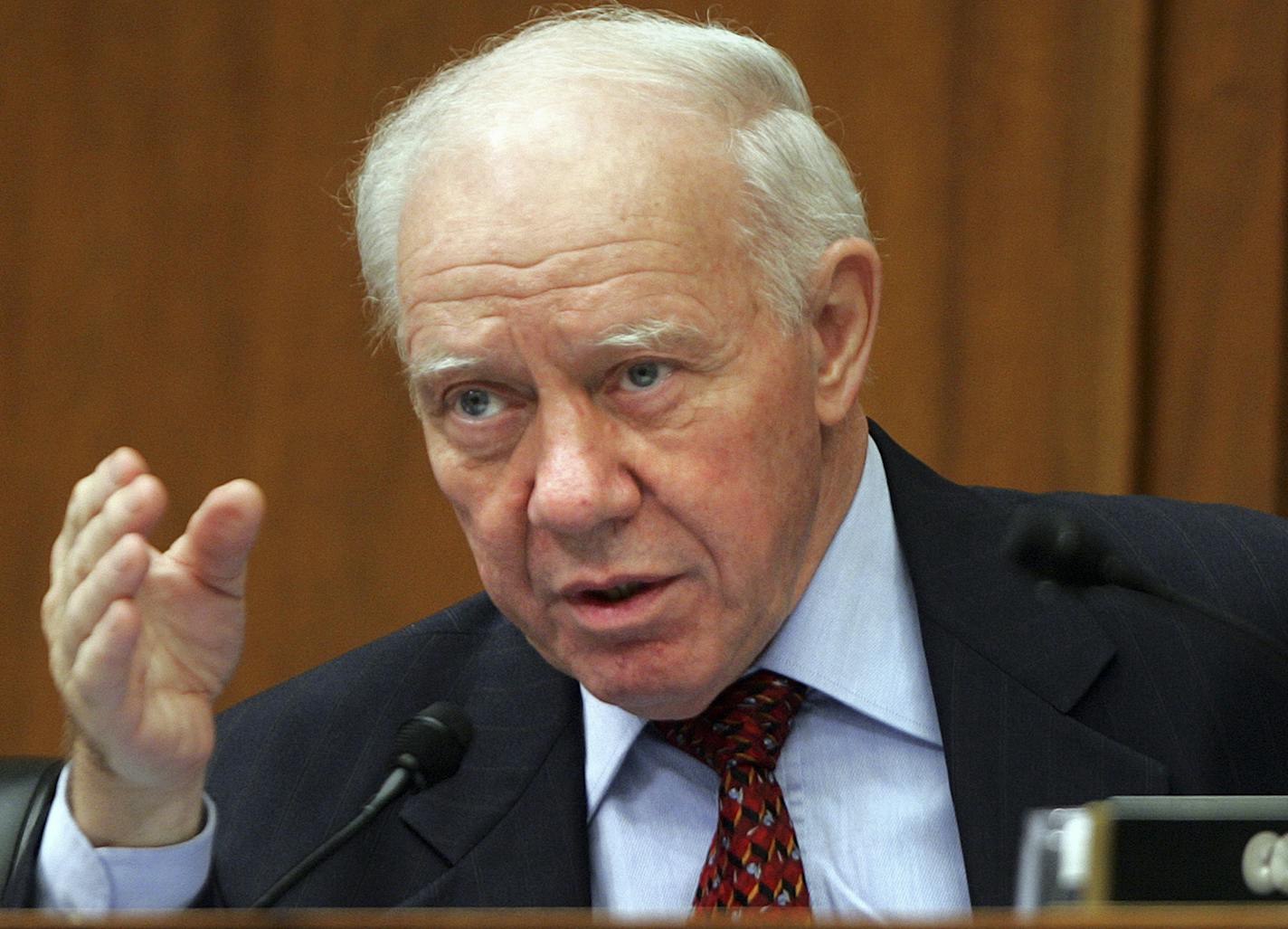 FILE - In a Wednesday, April 23, 2008 file photo, House Transportation Committee Chairman Rep. Jim Oberstar, D-Minn., presides at a hearing on Capitol Hill in Washington. Former U.S. Rep. Jim Oberstar, who served northeastern Minnesota for 36 years, died in his sleep Saturday, May 3, 2014, according to a statement from his family. He was 79. (AP Photo/Lawrence Jackson, File) ORG XMIT: MIN2014050315145417