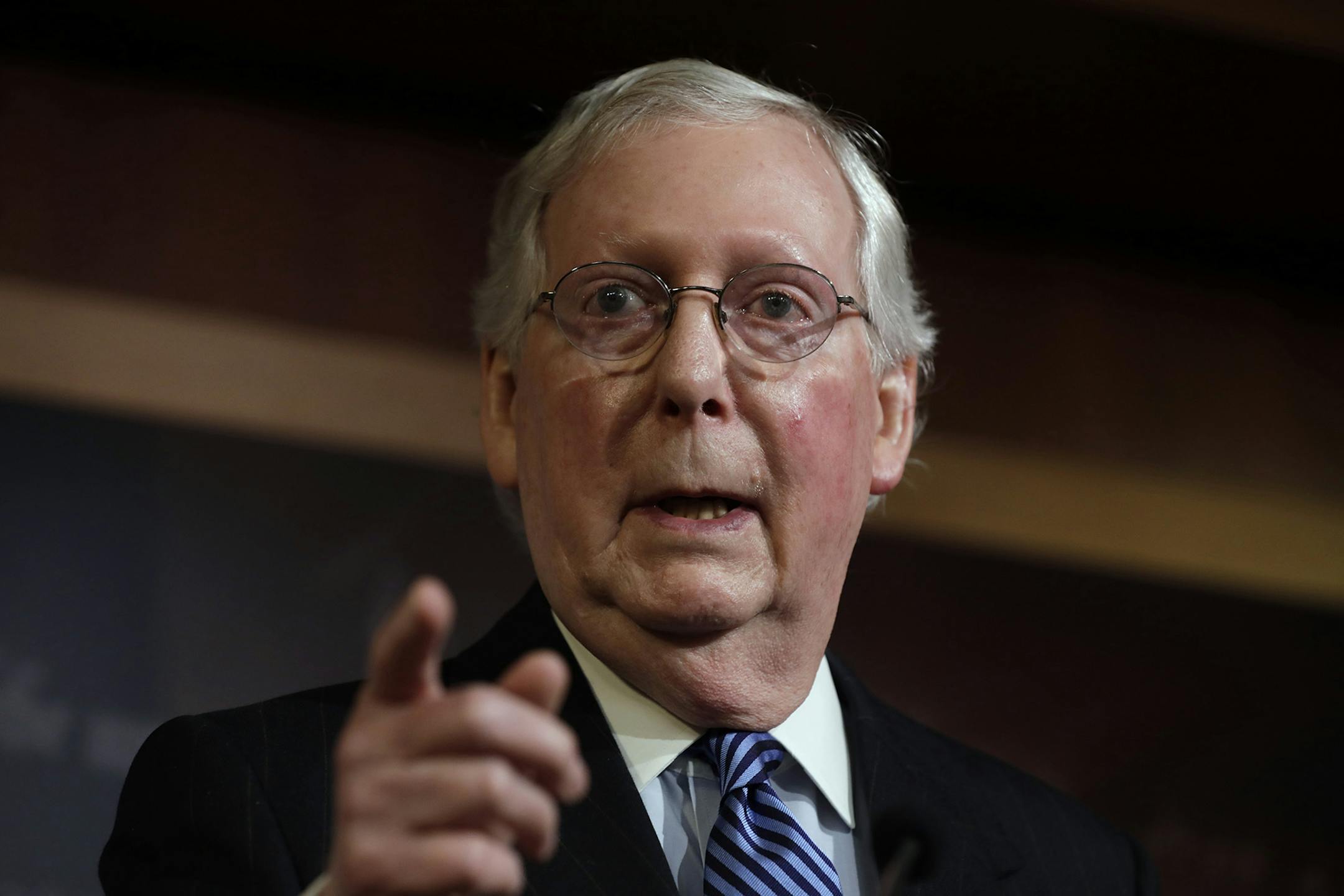 U.S. Senate Majority Leader Mitch McConnell (R-Ky.) speaks during his press conference following the Senate's final vote in President Donald Trump's impeachment trial on Wednesday, Feb. 5, 2020 on Capitol Hill in Washington, D.C.