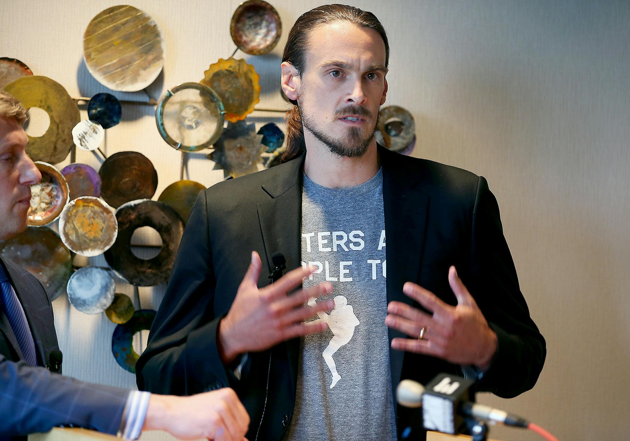 Former Vikings punter Chris Kluwe spoke during a news conference Tuesday.