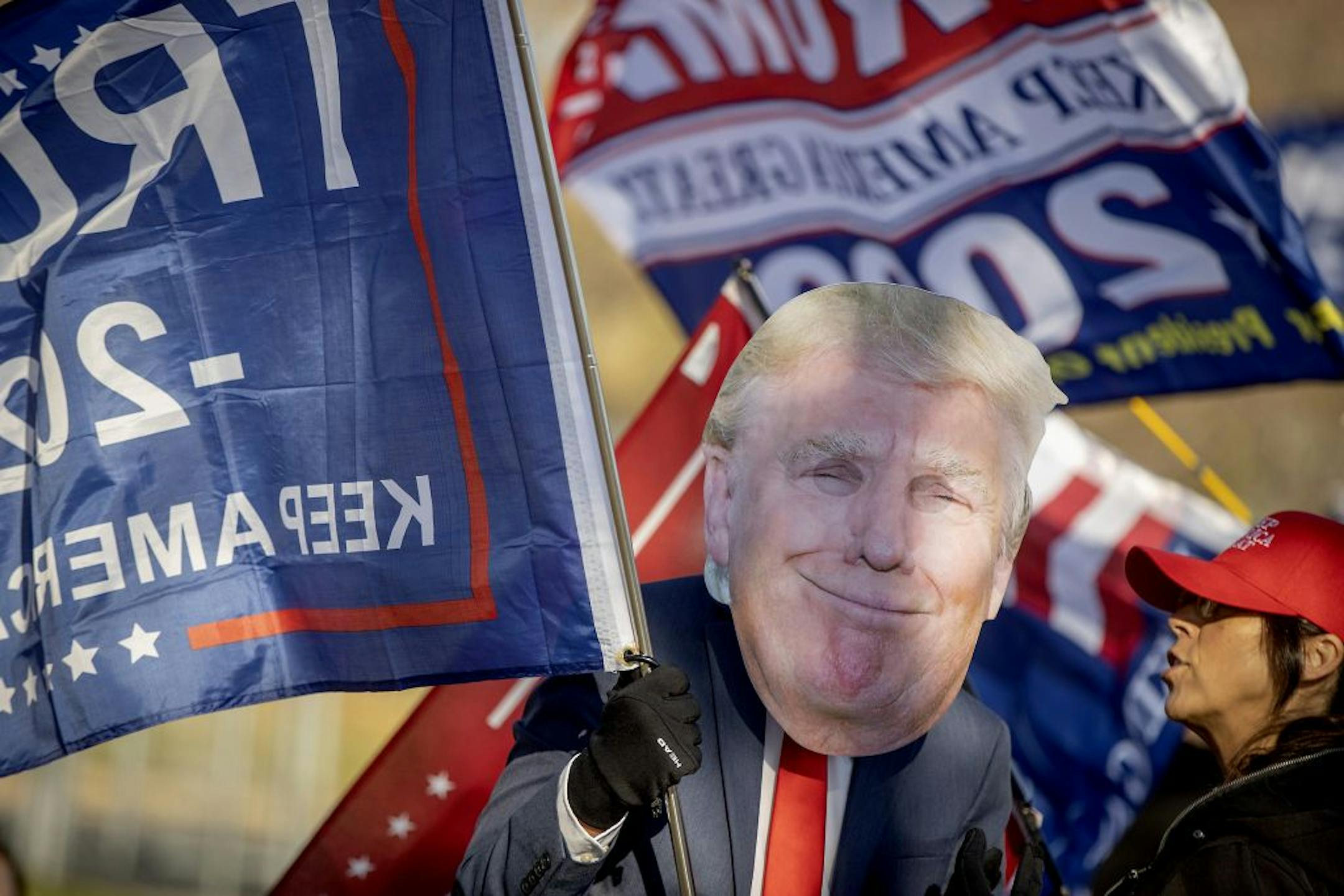 Trump supporters gathered to protest against Presidential candidate Joe Biden's presence at the Minnesota State Fairgrounds for what could be a final campaign stop in Minnesota, Friday, October 30, 2020.