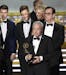 Lorne Michaels and the cast of SNL accept the award for outstanding variety sketch series for "Saturday Night Live" at the 69th Primetime Emmy Awards 