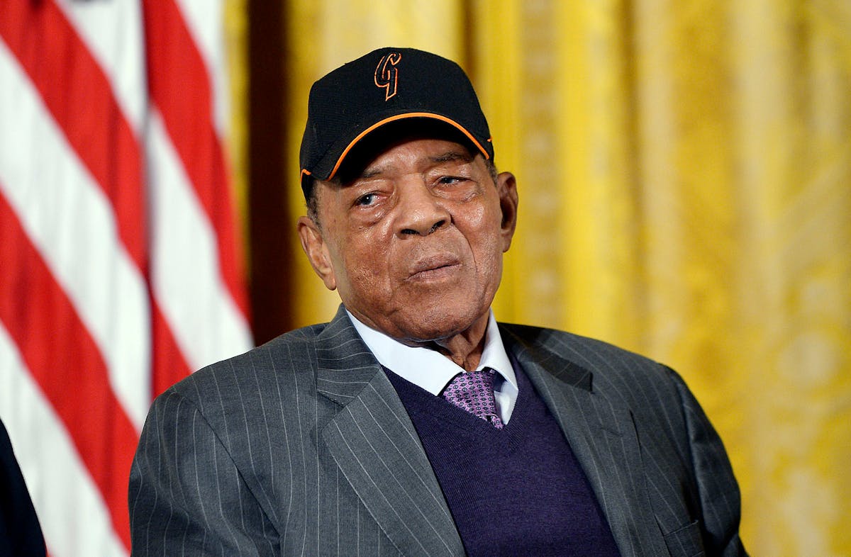 Baseball Hall of Famer Willie Mays attends an event to honor the San Francisco Giants' 2014 World Series victory on Thursday, June 4, 2015, in Washing