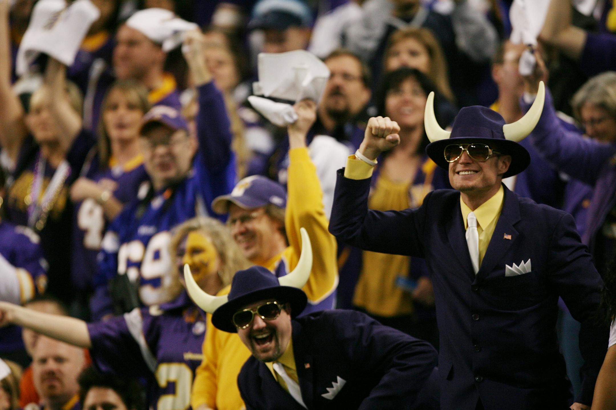 Vikings fans cheer for their team.