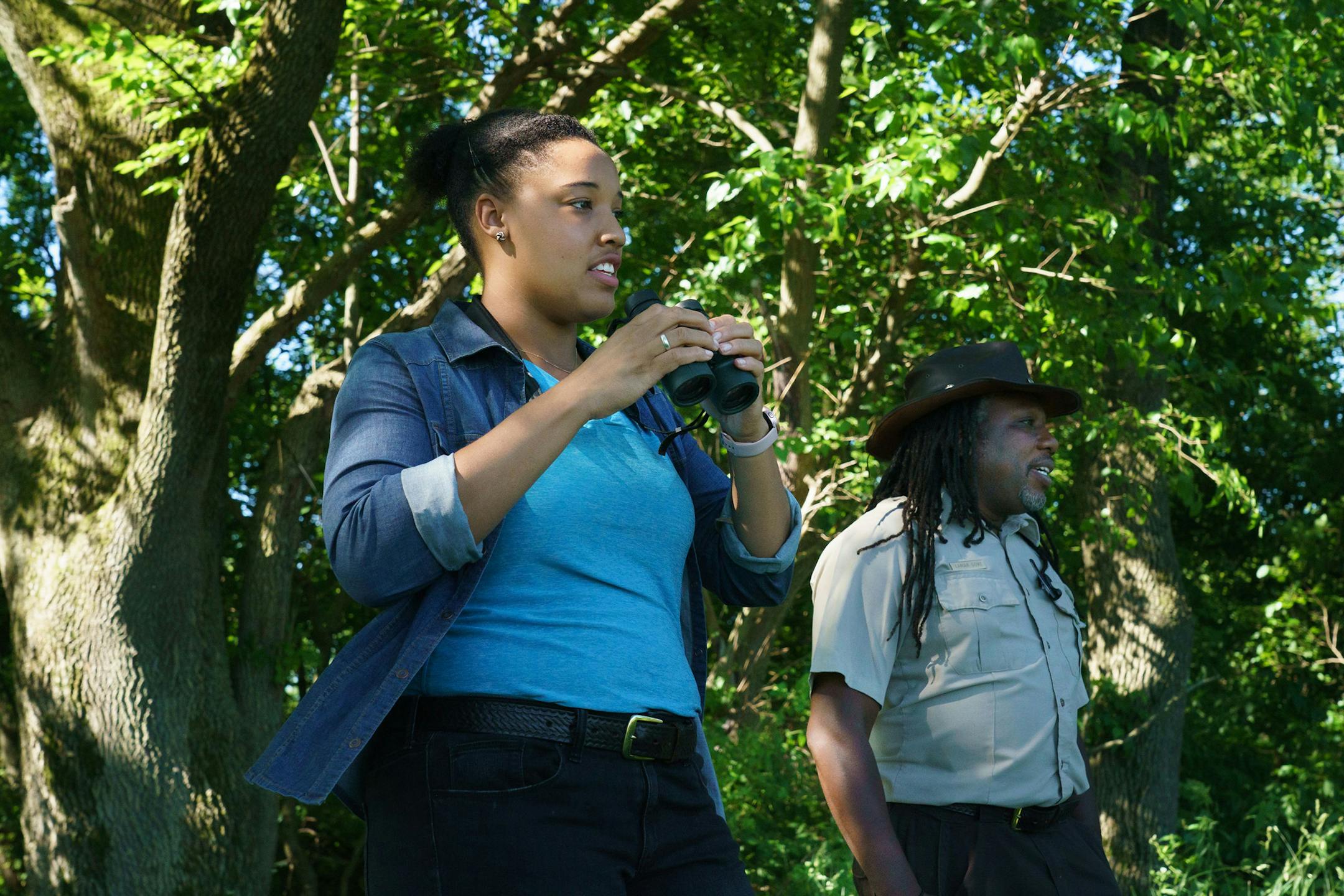 Brianna Amingwa, Environmental Education Supervisor, left, and Lamar Gore, manager of the John Heinz at the National Wildlife Refuge in Philadelphia, Pa. (Jessica Griffin/The Philadelphia Inquirer/TNS) ORG XMIT: 1691883